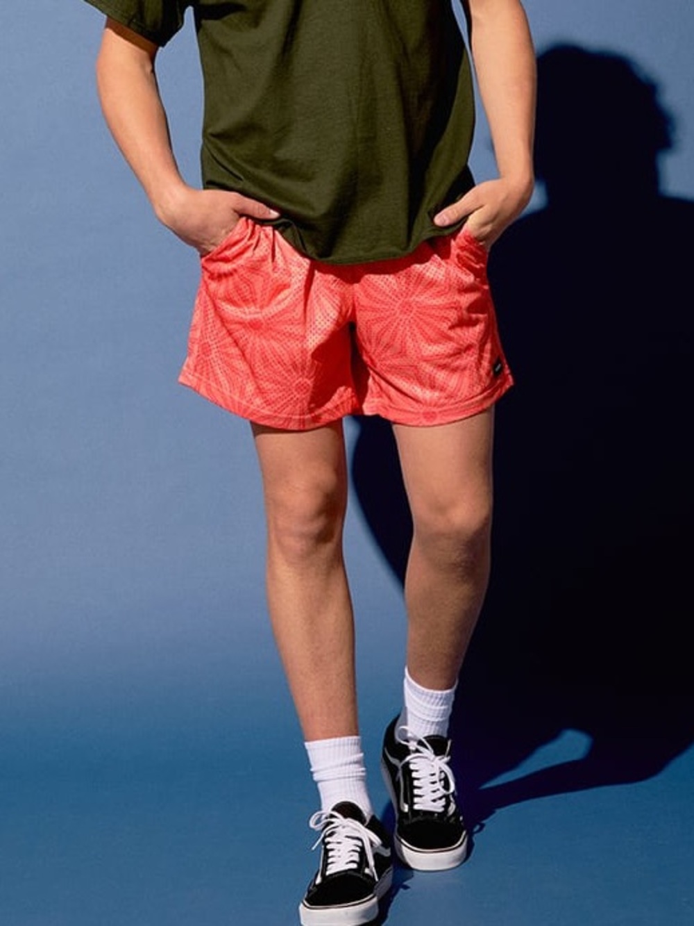 RSQ orange floral high waters hybrid skater board shorts 90s active streetwear.